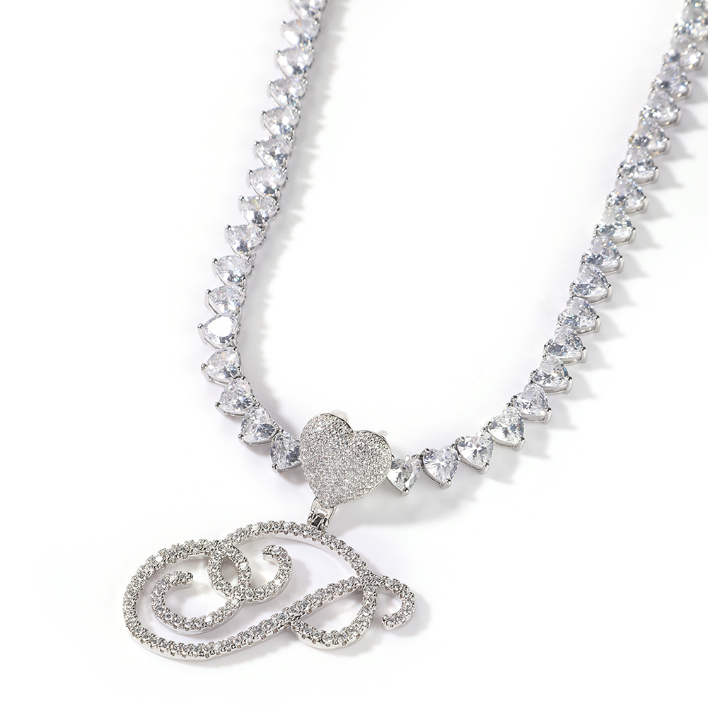 Tennis Bracelet Cubic - Uwin Cursive Letters With 6mm Heart