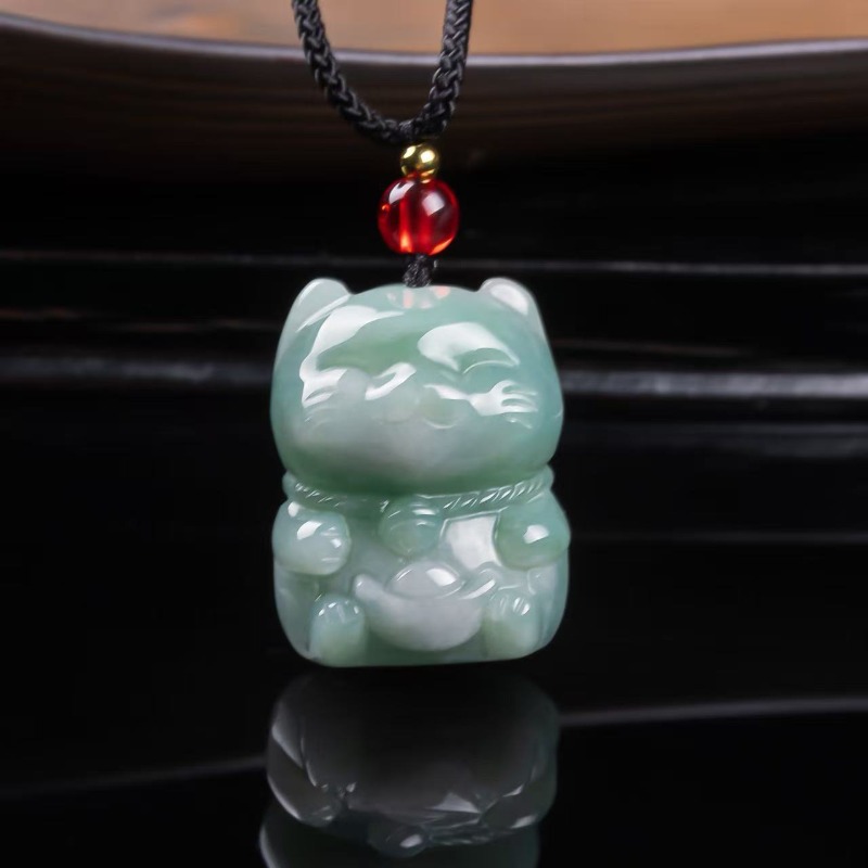 Jewelry & Watches Vitopoulos - Natural Emerald Jade Lucky Cat Pendant