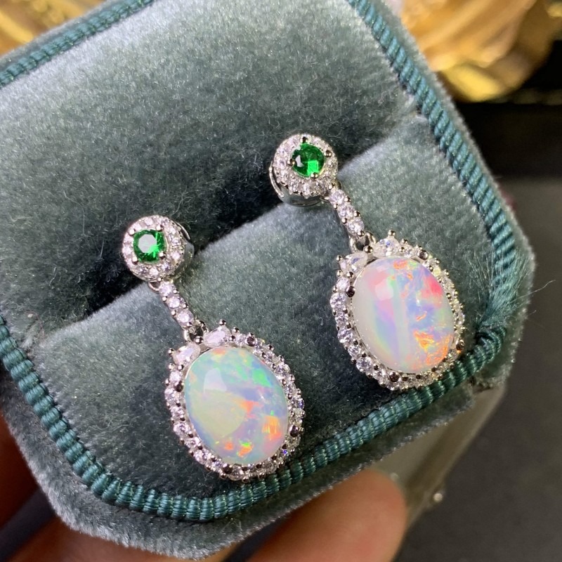 Opal Earrings Dangle - 925 Sterling Silver Opal Earring Simple