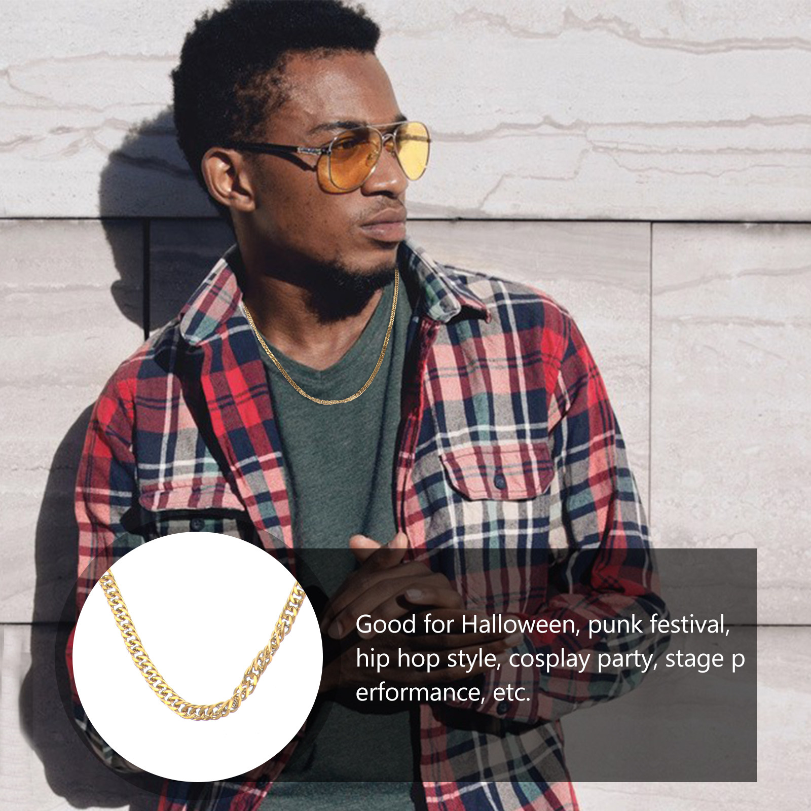 Hip Hop Chain Necklace - 1Pcs Golden Titanium Steel Double Buckle