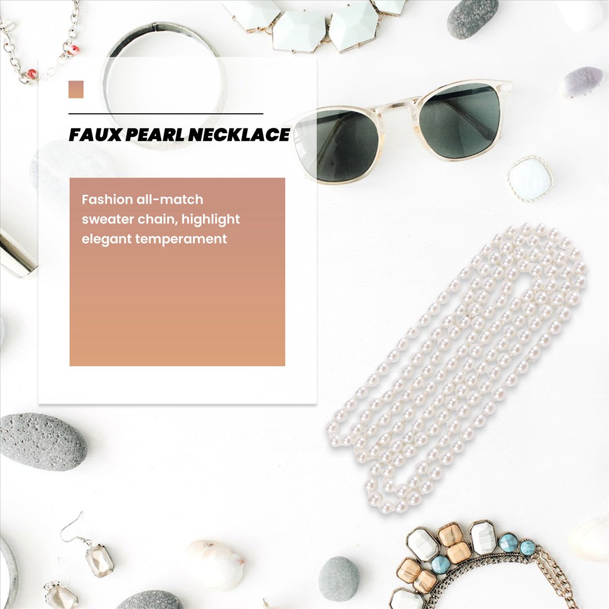 ABQR Faux Pearl Long Sweater C - Pearl Necklace 评论和价格