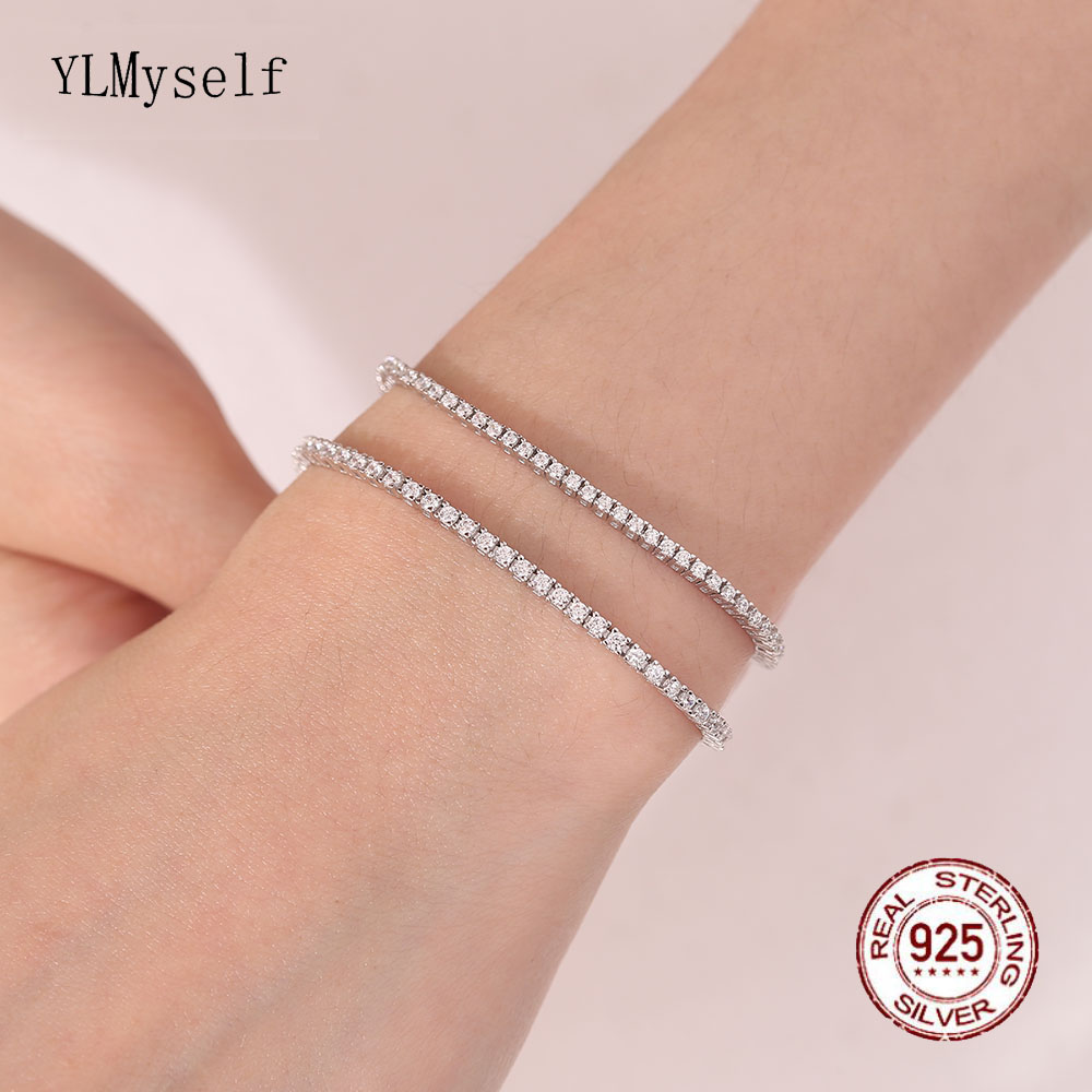 Real Silver 1.75mm/1.5mm White - Tennis Bracelet Cubic 评论和价格