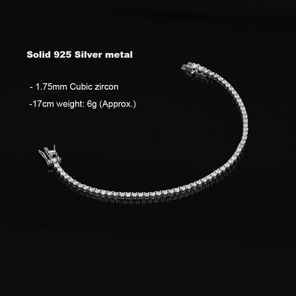 Real Silver 1.75mm/1.5mm White - Tennis Bracelet Cubic 评论和价格