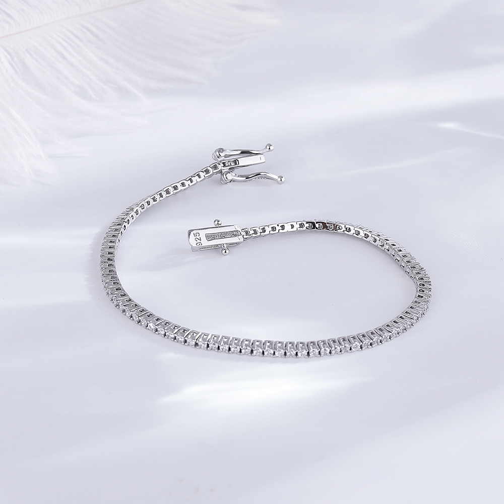 Real Silver 1.75mm/1.5mm White - Tennis Bracelet Cubic 评论和价格