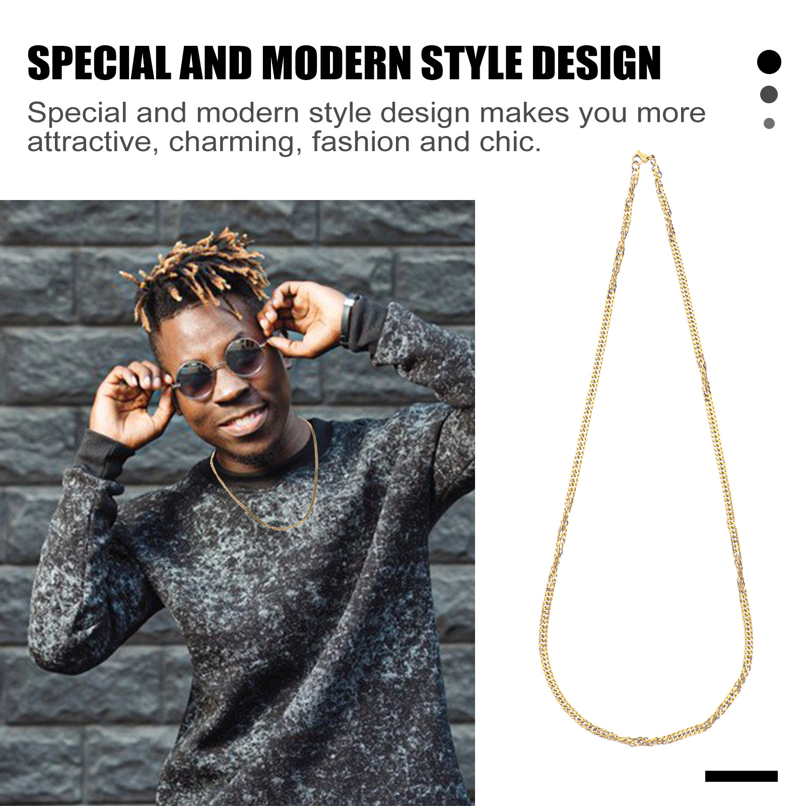 1Pcs Golden Titanium Steel Dou - Hip Hop Chain Necklace 评论和价格