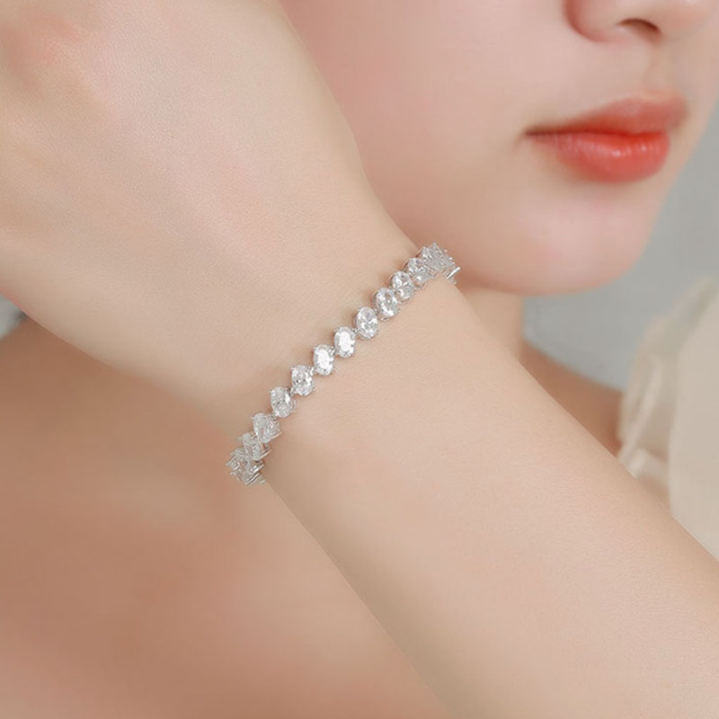 Real 925 Fine Jewelry Pave 4*6 - Tennis Bracelet Cubic 评论和价格