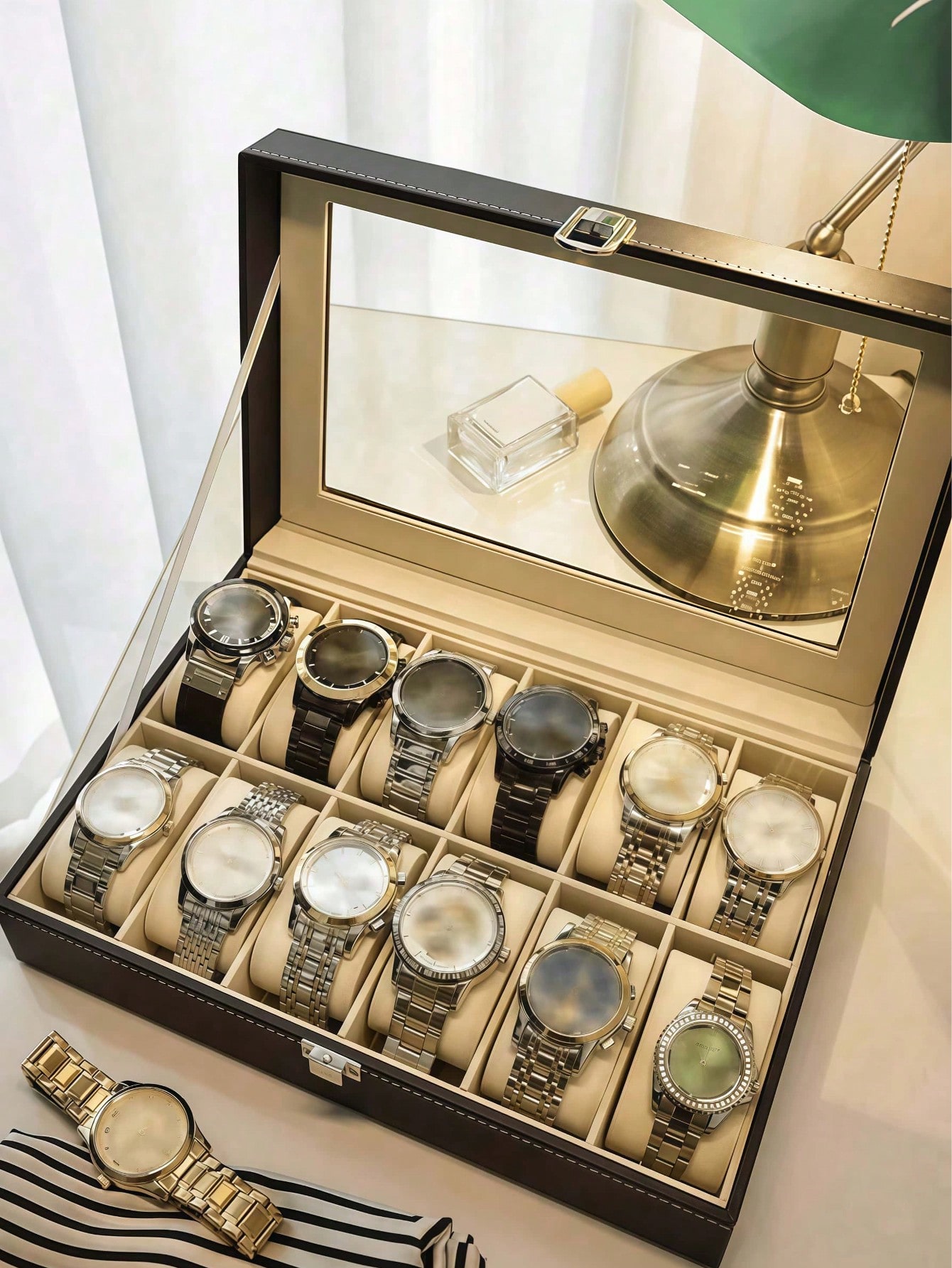 Leather Watch Box with Lock, L - Jewelry Like Watches 评论和价格