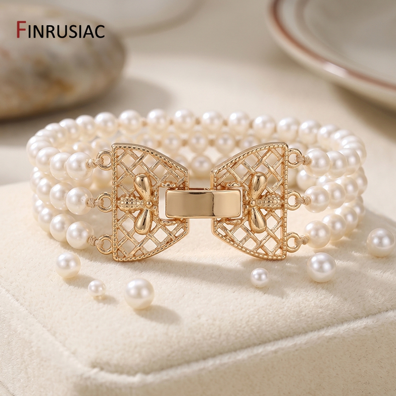 14K Gold Plated Brass 3-Row Pe - Pearl Necklace 评论和价格