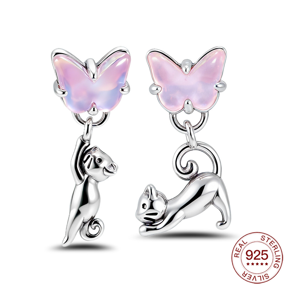 925 Sterling Silver Cat & Butt - Opal Earrings Dangle 评论和价格